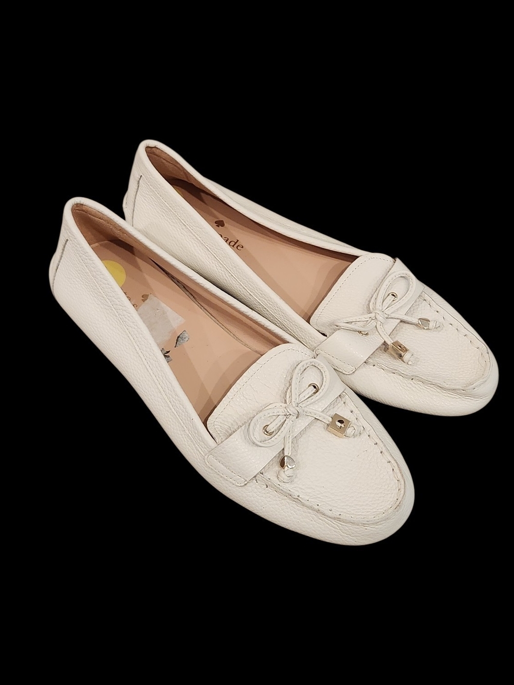 EUC Kate Spade Cheshire White Pebbled Leather Driver Moccasin Slip-On Loafer 9